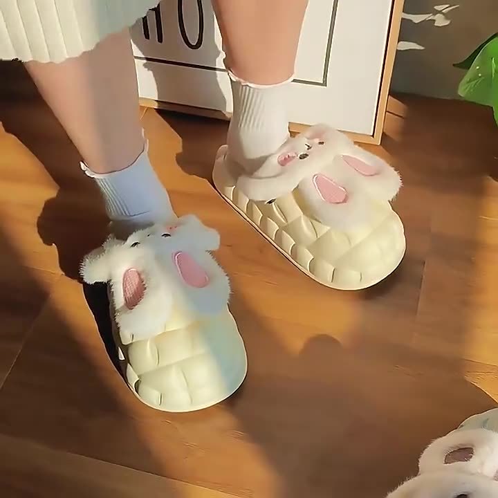 Cute Rabbit Shoes Fuzzy Slippers Detachable Washable