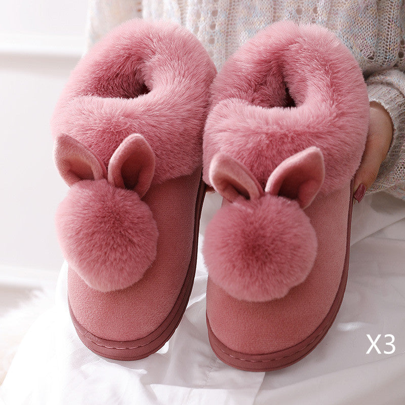 Autumn Cotton Slippers Fur Rabbit Home Warm