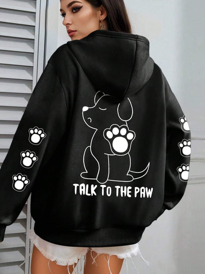 面白い犬の漫画プ​​リントパーカーレディース暖かい