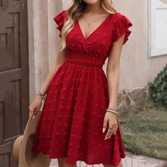 Jacquard Big Fur Ball Elastic Waist Ruffle