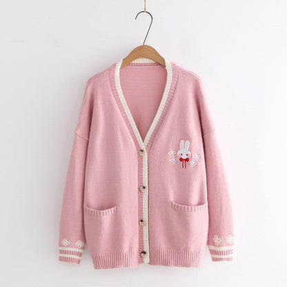 Loose Solid Color Rabbit Cardigan