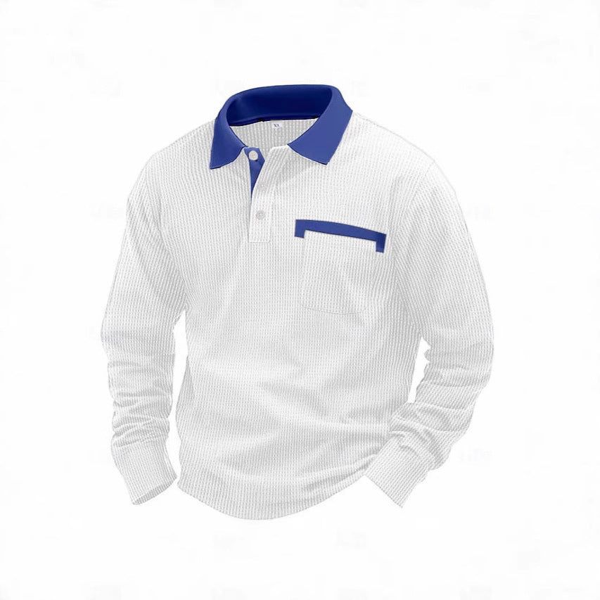 Men'S Long-Sleeved Waffle Polo Shirt Top