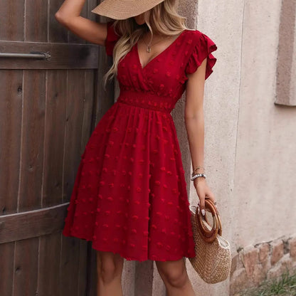 Jacquard Big Fur Ball Elastic Waist Ruffle