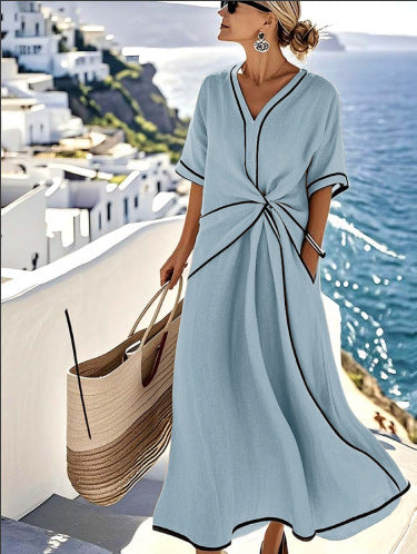 Women'S Loose Striped Print Long Dress