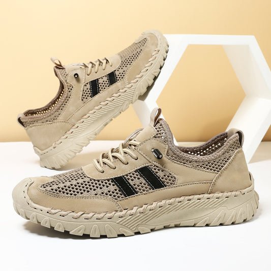 Plus Size Sewed Cowhide Mesh Korean Men'S