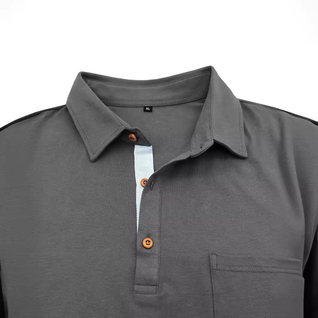 Retro Lapels T-Shirt Men'S Long-Sleeved Top