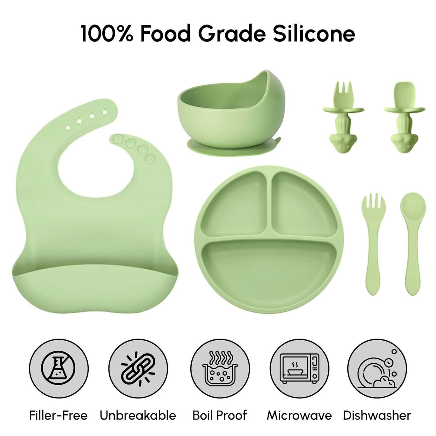 Siiicone Baby Feeding Set With Suction, 10
