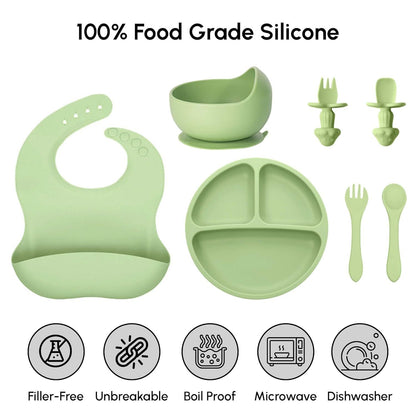 Siiicone Baby Feeding Set With Suction, 10