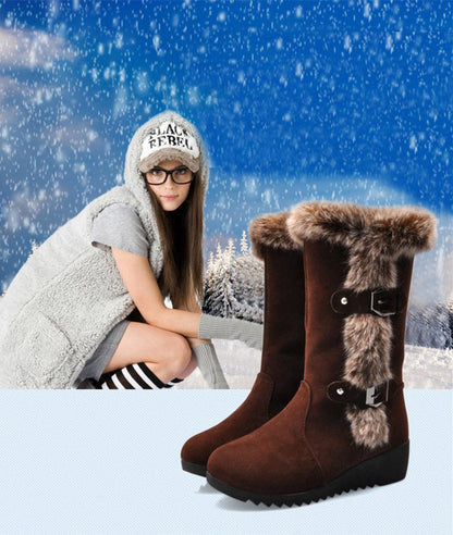 Snow Boots Mid-Calf Faux Fur Plush Boots