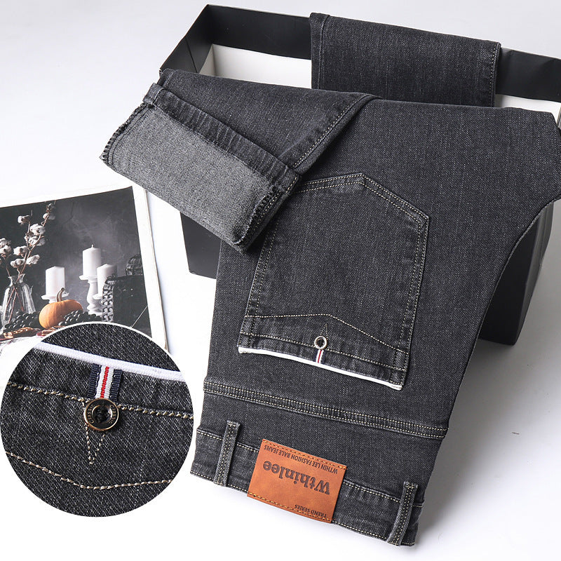 Jeans Men'S Straight Loose Casual Pants Fleece-Lined
