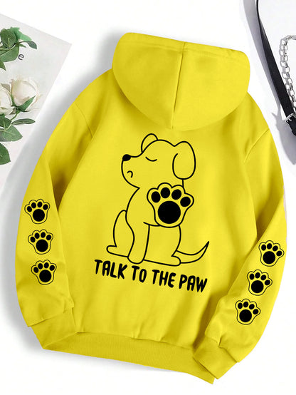 面白い犬の漫画プ​​リントパーカーレディース暖かい