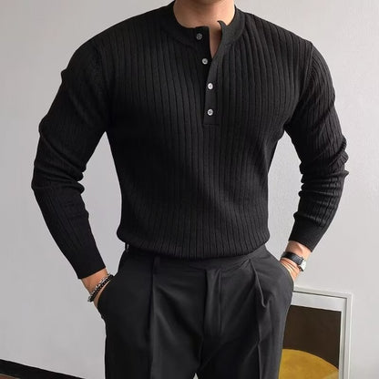 Henry Collar Sweater Long Sleeve Men'S Sweater