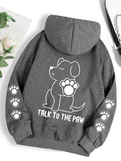 面白い犬の漫画プ​​リントパーカーレディース暖かい
