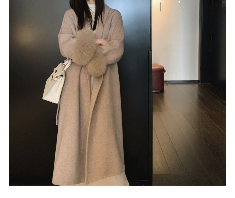 Cuff Detachable Fox Fur Elegant -Sided Cashmere