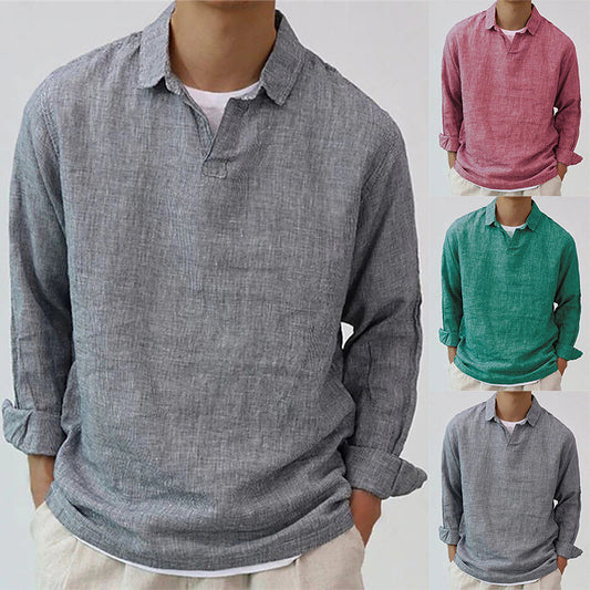 Men'S Pullover Shirt Solid Color Sleeve Lapel