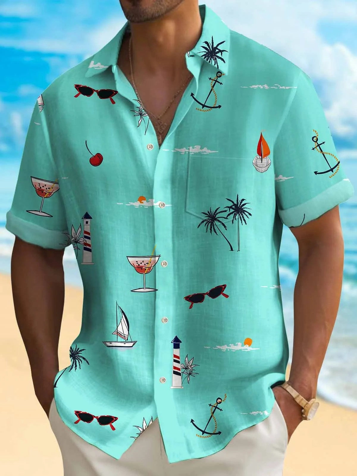 Men'S Hawaiian Digital Printing Shirt