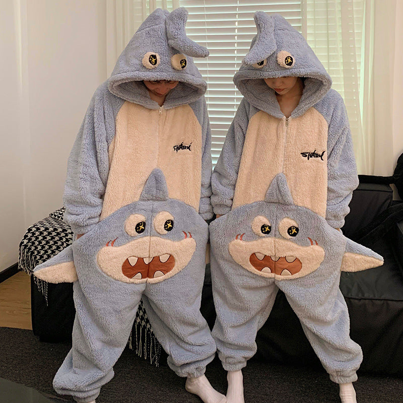 Cartoon Jumpsuit Homewear Couple One-Piece Nightgown Coral