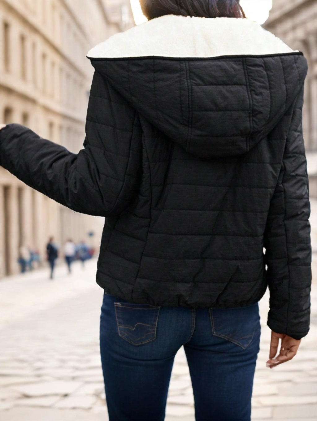 Black Casual Street Lightweight Warm Short Padded