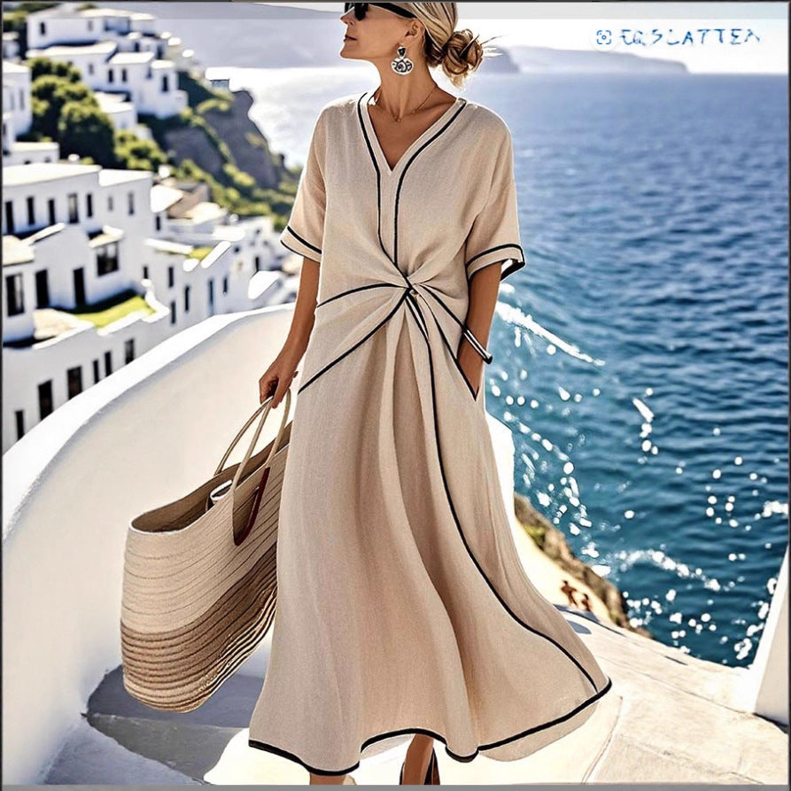 Women'S Loose Striped Print Long Dress