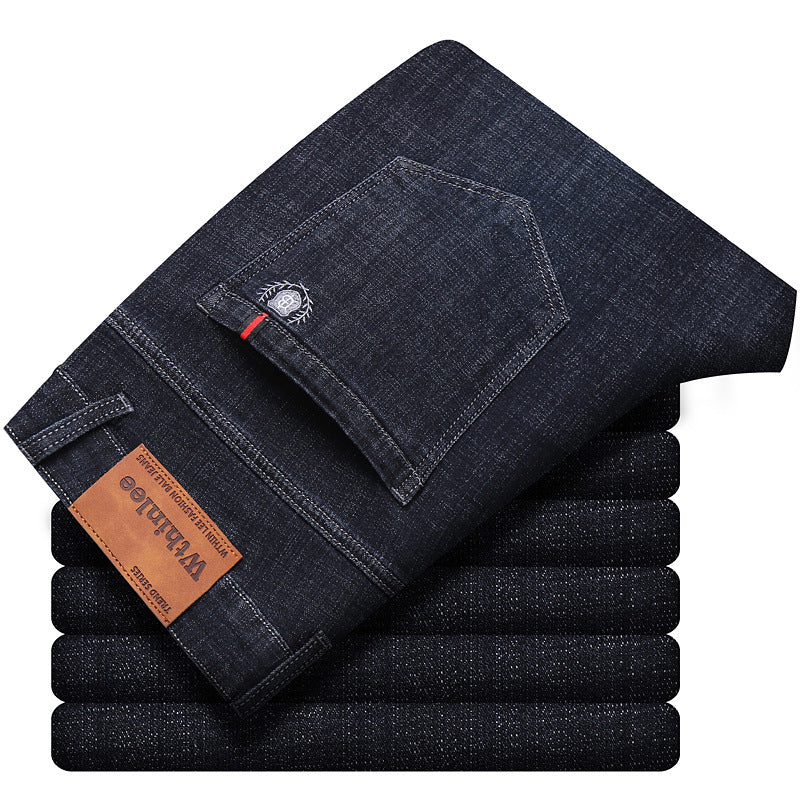 Jeans Men'S Straight Loose Casual Pants Fleece-Lined