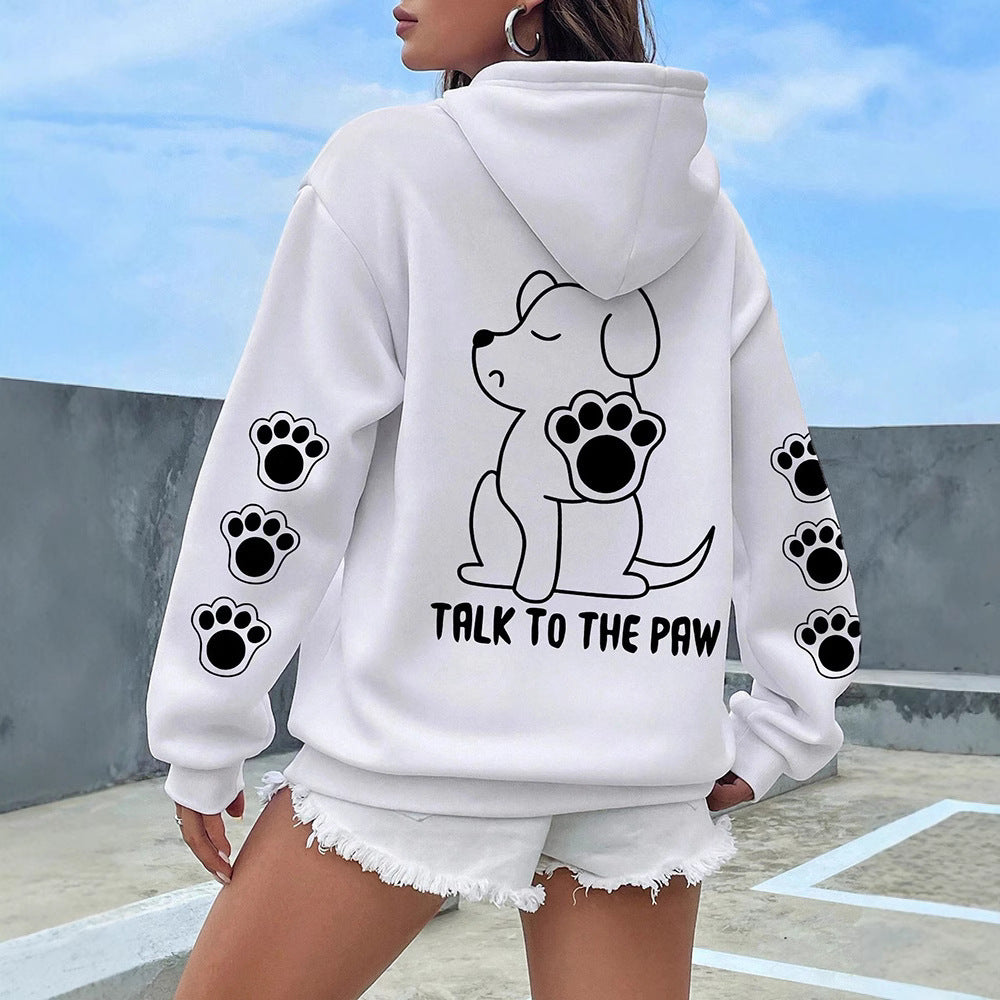 面白い犬の漫画プ​​リントパーカーレディース暖かい