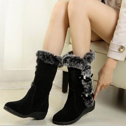 Snow Boots Mid-Calf Faux Fur Plush Boots