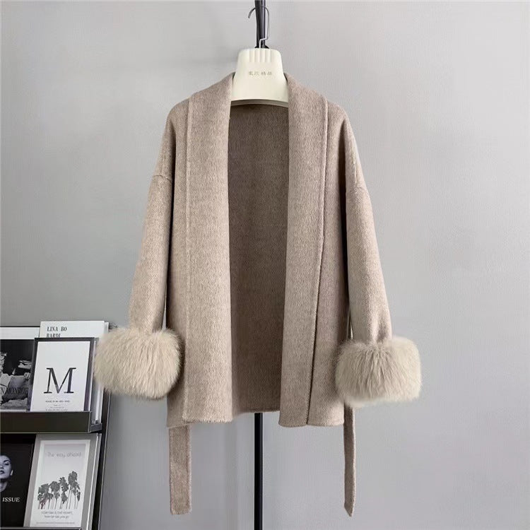 Cuff Detachable Fox Fur Elegant -Sided Cashmere