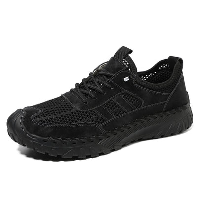 Plus Size Sewed Cowhide Mesh Korean Men'S