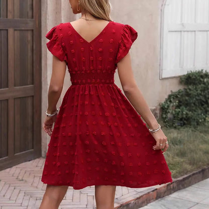 Jacquard Big Fur Ball Elastic Waist Ruffle