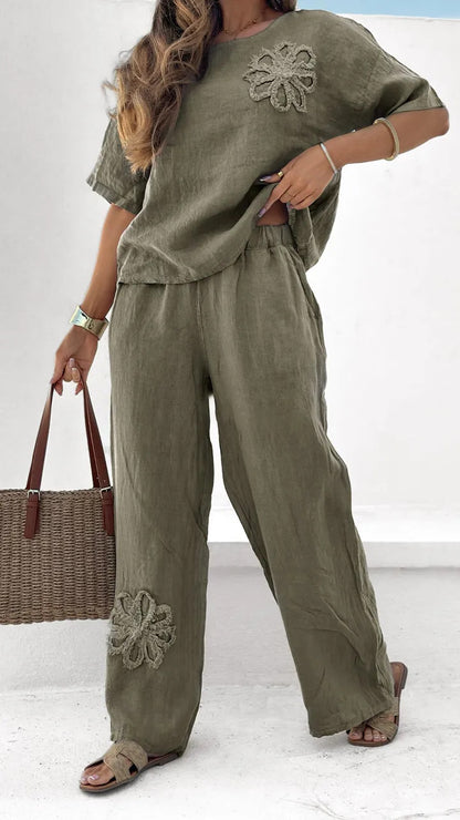 Women'S 2-Piece Set Plus Size Embroidered Leisure