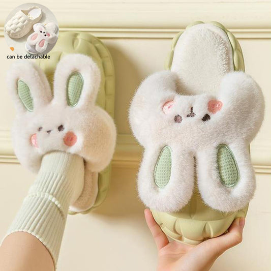 Cute Rabbit Shoes Fuzzy Slippers Detachable Washable