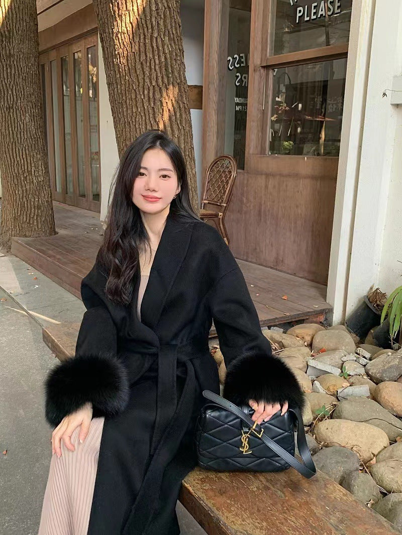 Cuff Detachable Fox Fur Elegant -Sided Cashmere