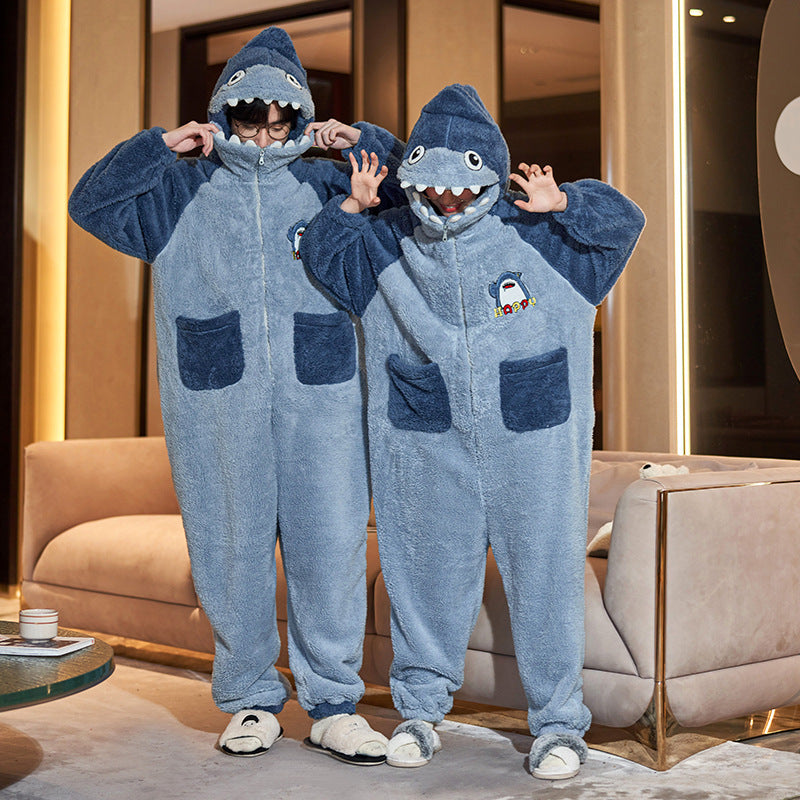 Cartoon Jumpsuit Homewear Couple One-Piece Nightgown Coral