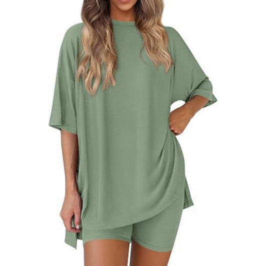 Casual Crew Neck Split Loose Shorts Short