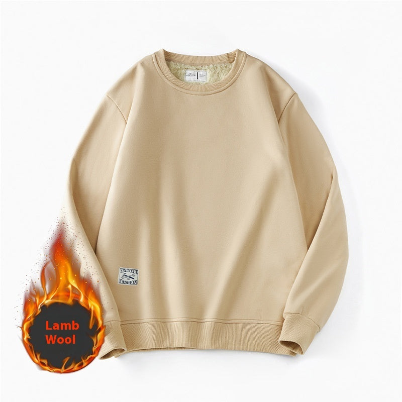 Fleece Sweatshirt Round Neck Pullover Top For