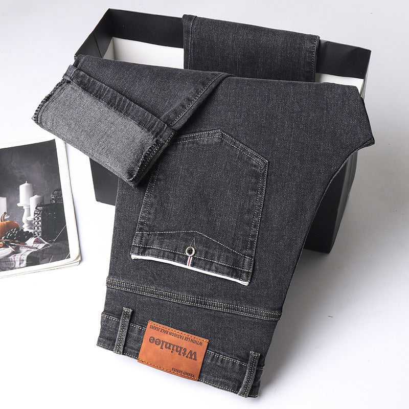 Jeans Men'S Straight Loose Casual Pants Fleece-Lined