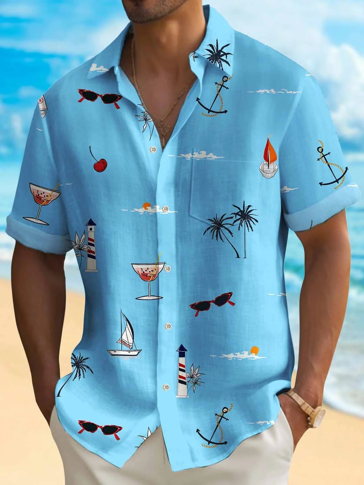 Men'S Hawaiian Digital Printing Shirt
