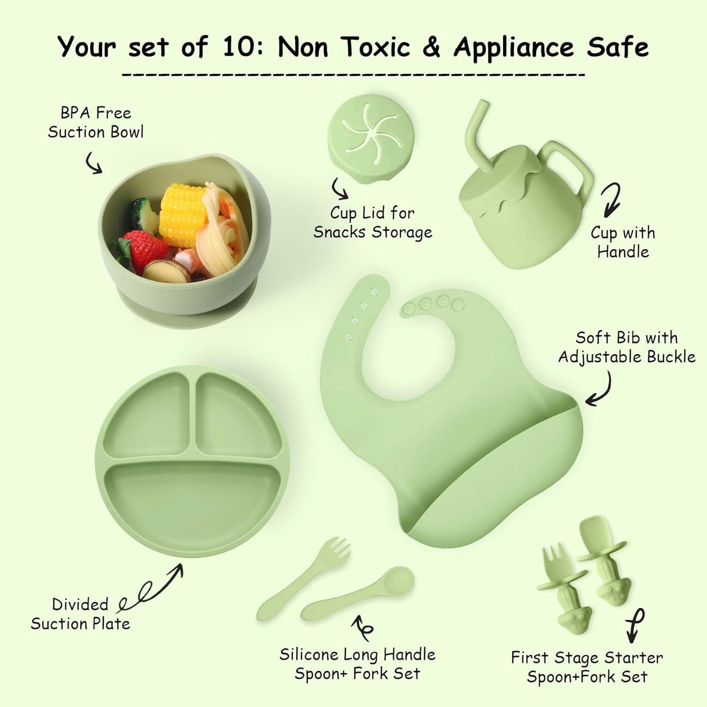 Siiicone Baby Feeding Set With Suction, 10