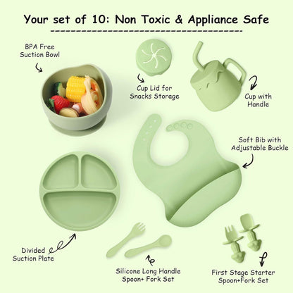 Siiicone Baby Feeding Set With Suction, 10