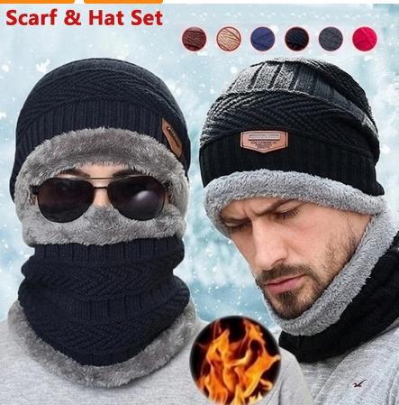 Beanie Hat Scarf Set Knit Hat Thick