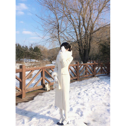 Waist-Tight Mid-Length Woolen Overcoat For Women