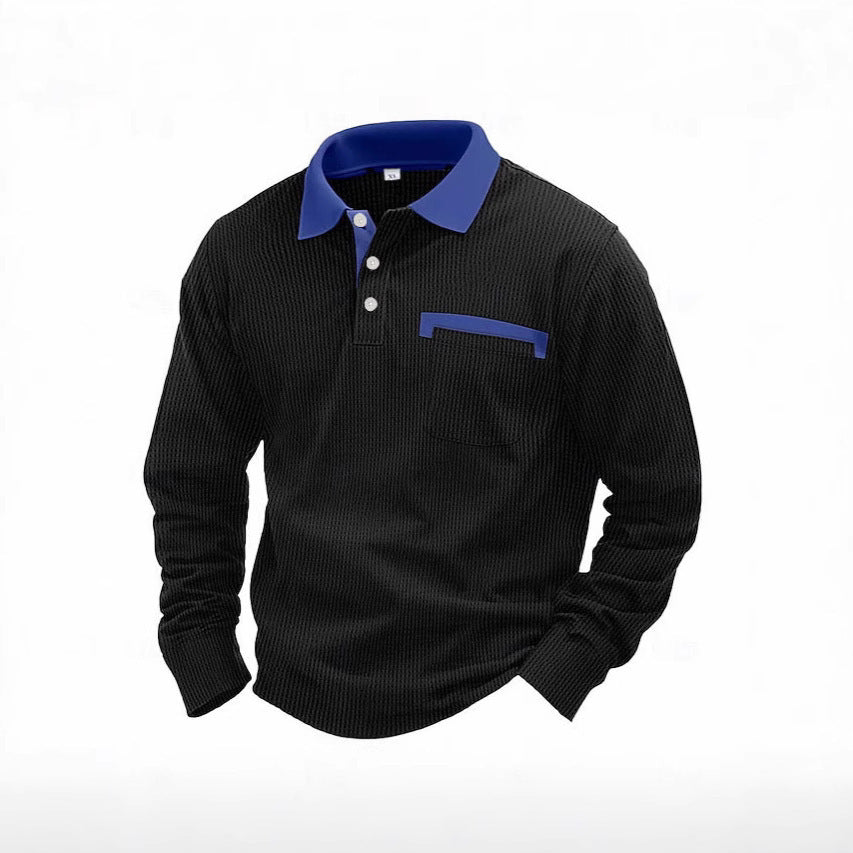 Men'S Long-Sleeved Waffle Polo Shirt Top