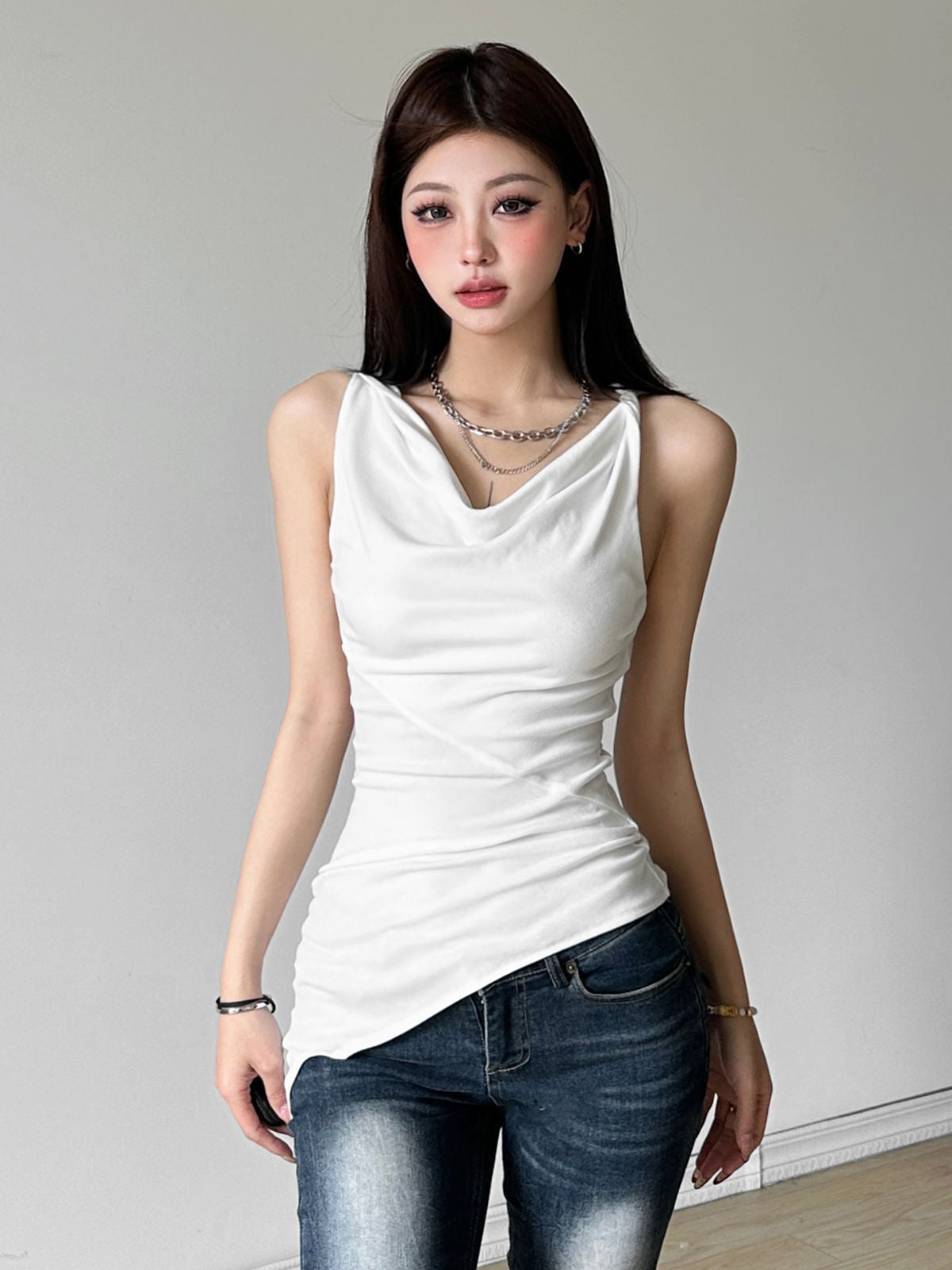Women'S Multi-Wear Collarbone Thin Shoulder T-Shirt Summer