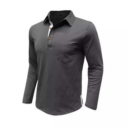 Retro Lapels T-Shirt Men'S Long-Sleeved Top