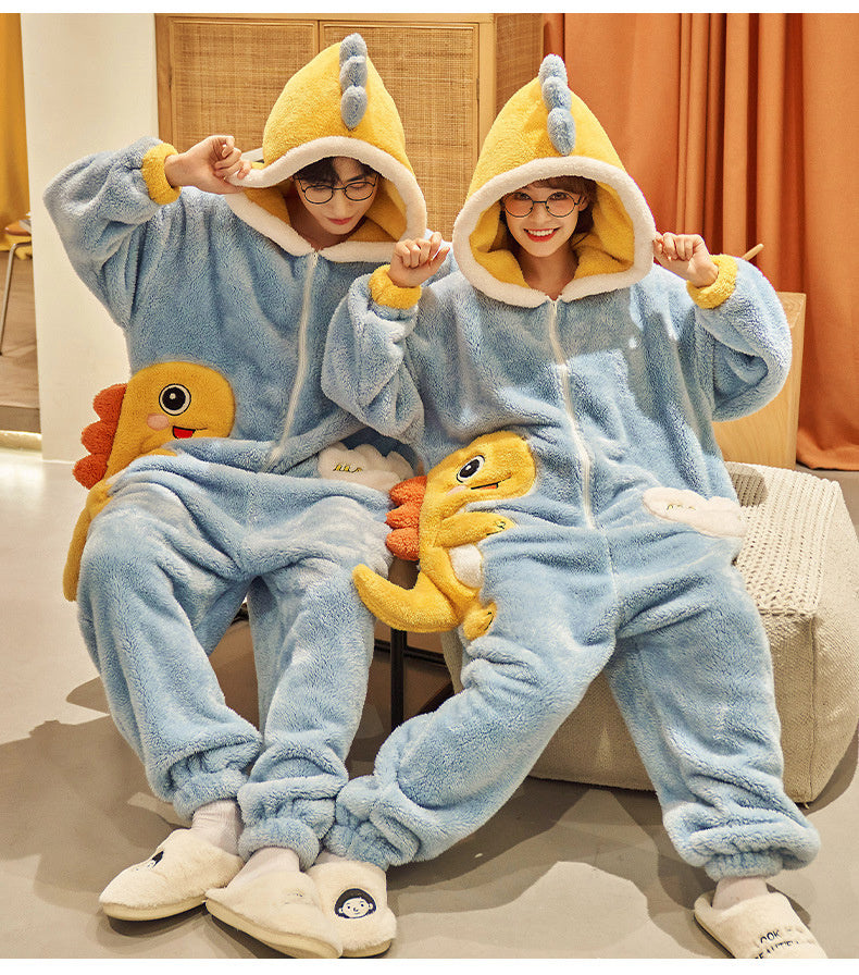 Cartoon Jumpsuit Homewear Couple One-Piece Nightgown Coral