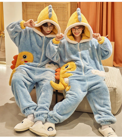 Cartoon Jumpsuit Homewear Couple One-Piece Nightgown Coral