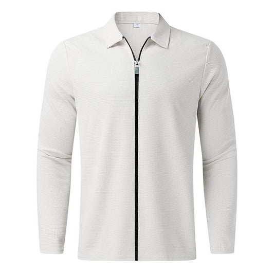 Men'S Clothing Waffle Style Zipped Lapel Jacket