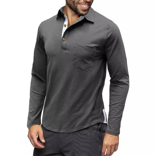 Retro Lapels T-Shirt Men'S Long-Sleeved Top