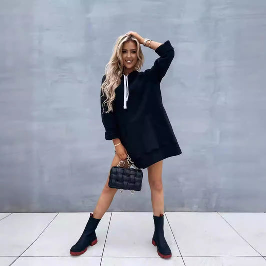Women'S Solid Color Hooded Mid-Length Sweater