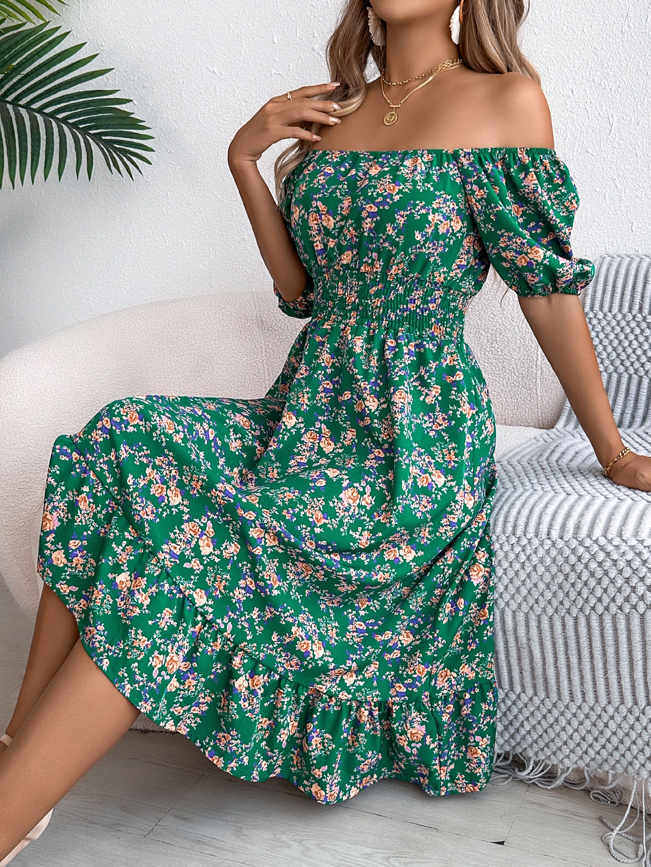 Floral Print Square Collar Dress Summer Ruffles